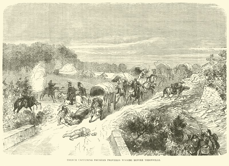 Captura de vagones de provisiones prusianos por los franceses antes de Thionville, septiembre 1870 de English School