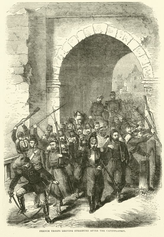 Tropas francesas dejando Estrasburgo después de la capitulación, septiembre 1870 de English School