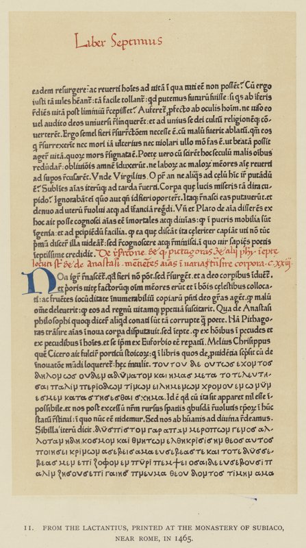 Del Lactancio, impreso en el Monasterio de Subiaco, cerca de Roma, en 1465 de English School