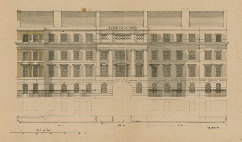 Elevación frontal de Furnivals Inn, Holborn, Londres de English School
