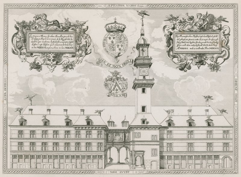 Elevación frontal de la Bolsa Real, Londres de English School