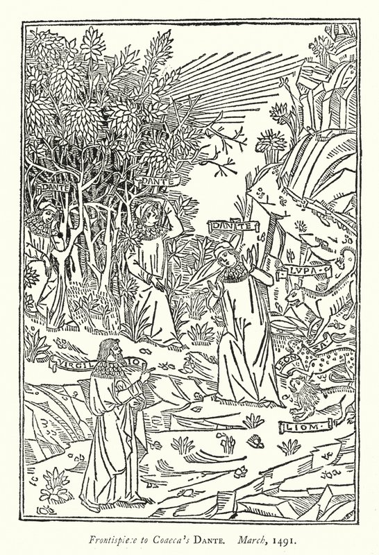 Frontispicio de la Dante de Coaeca, marzo de 1491 de English School