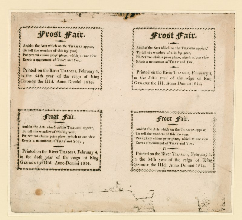 Feria de Hielo de 1814. Souvenirs impresos en el hielo de English School