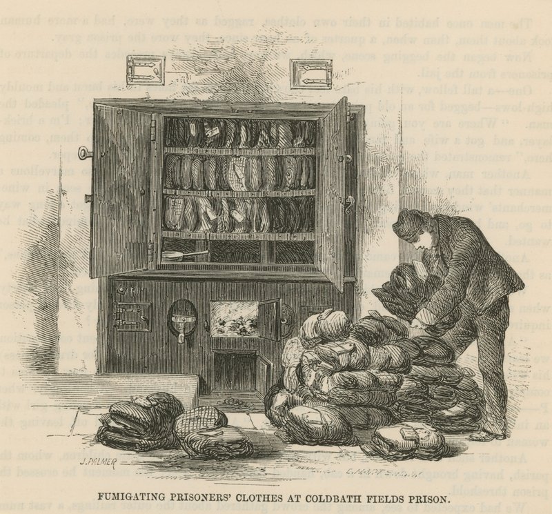 Fumigando la ropa de los prisioneros en la Prisión de Coldbath Fields de English School