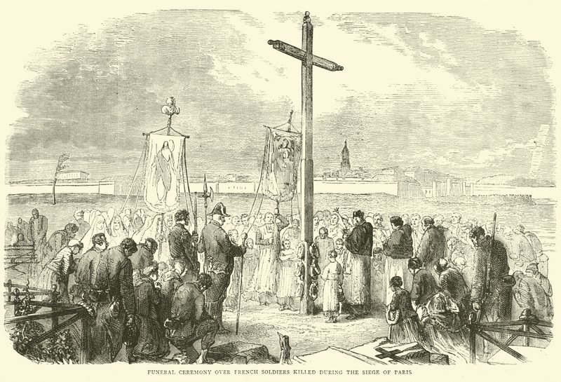 Ceremonia fúnebre sobre soldados franceses muertos durante el Sitio de París, octubre 1870 de English School