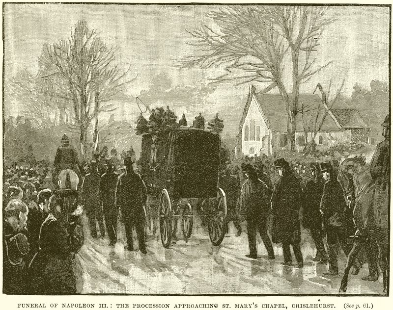 Funeral de Napoleón III: La procesión acercándose a la Capilla de Santa María, Chislehurst de English School