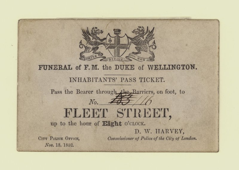 Funeral del Duque de Wellington, boleto de pase para habitantes de English School