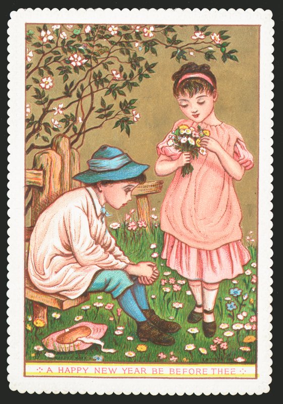 Niña con flores hablando con niño sentado de English School