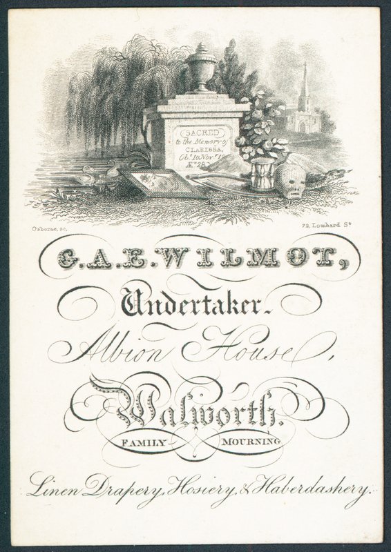 G A E Wilmot, funerario, tarjeta comercial de English School