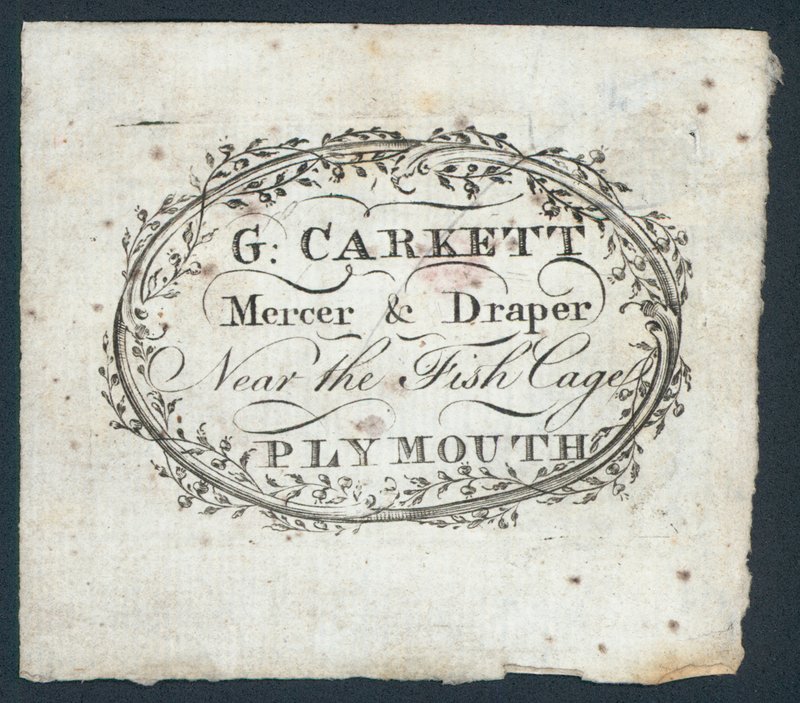 G Carkett, mercero y pañero, tarjeta comercial de English School