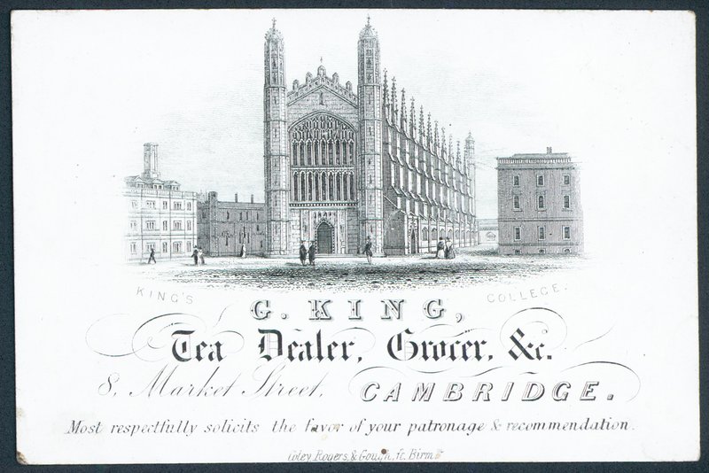 G King, comerciante de té, tendero, etc., tarjeta comercial de English School