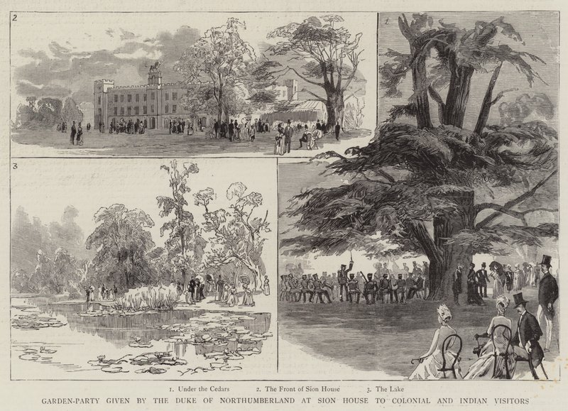 Fiesta en el jardín ofrecida por el duque de Northumberland en Sion House a visitantes coloniales e indios de English School