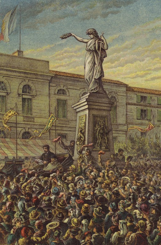 Garibaldi desvelando el Memorial de Mentana en Milán de English School