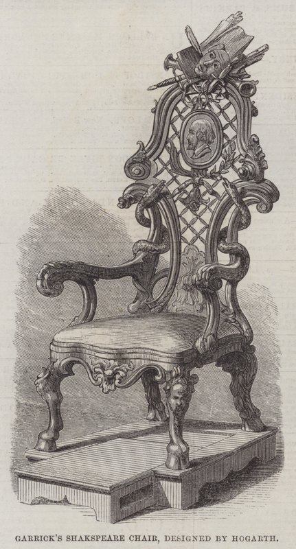 La silla de Shakespeare de Garrick, diseñada por Hogarth (grabado) de English School