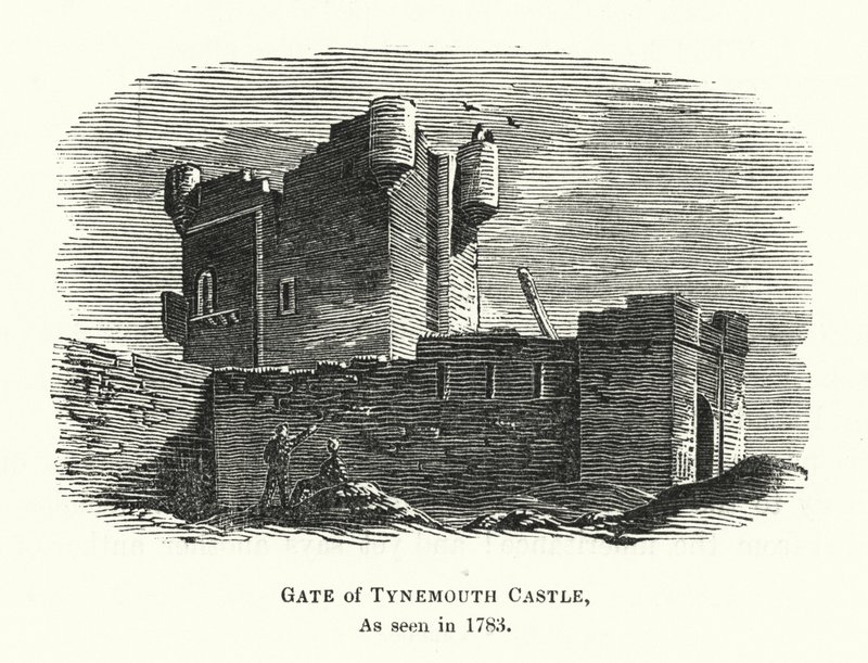 Puerta del Castillo de Tynemouth, vista en 1783 de English School