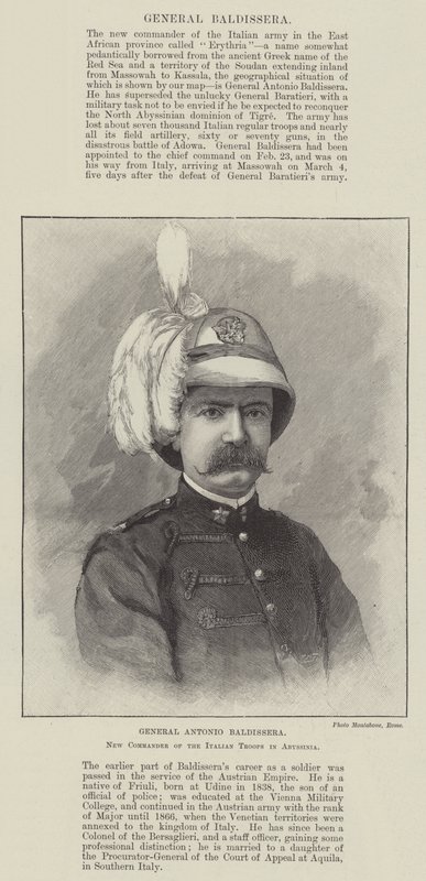 General Antonio Baldissera, nuevo comandante de las tropas italianas en Abisinia (grabado) de English School