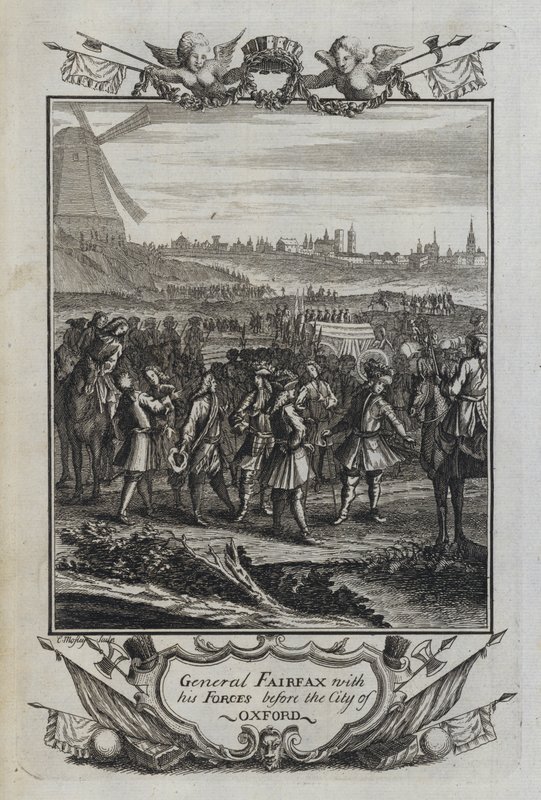 El general Fairfax con sus fuerzas ante la ciudad de Oxford (grabado) de English School