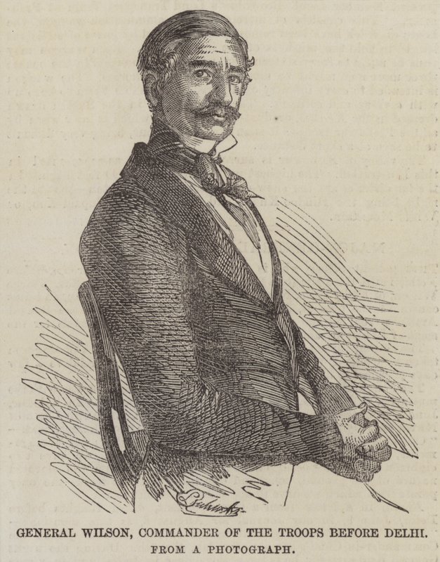 General Wilson, Comandante de las Tropas ante Delhi (grabado) de English School