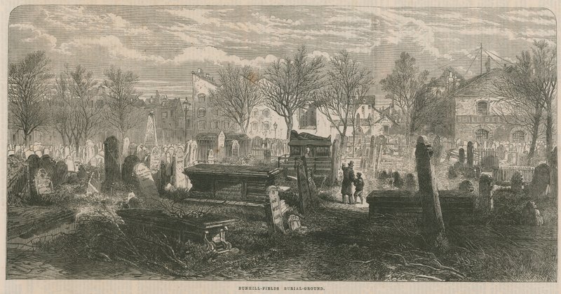Vista general del cementerio de Bunhill Fields de English School