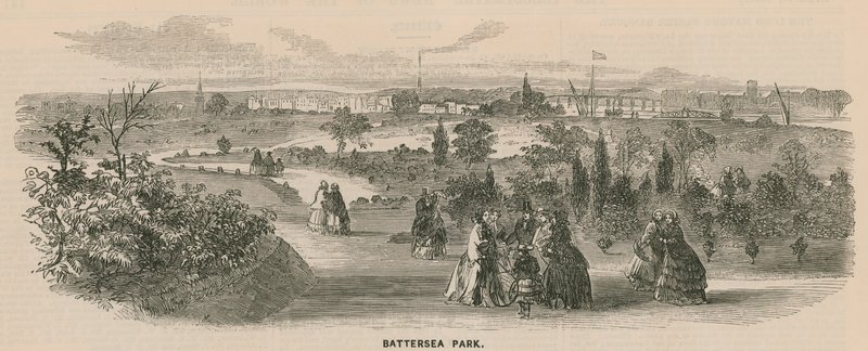 Vista general de personas caminando en Battersea Park de English School