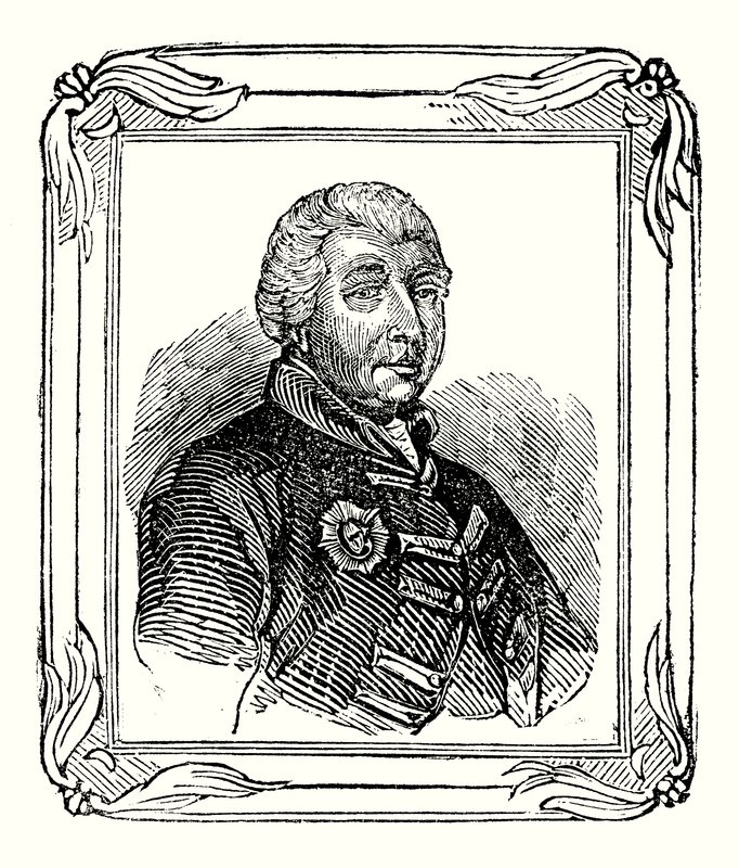Jorge III, nieto de Jorge II, nació en 1738; coronado en 1760; y murió en 1820 (grabado) de English School