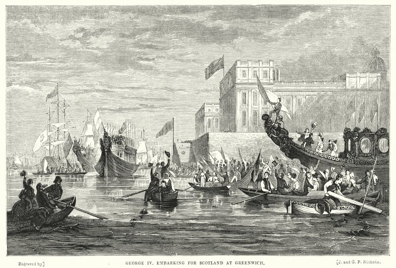 Jorge IV embarcando para Escocia en Greenwich de English School