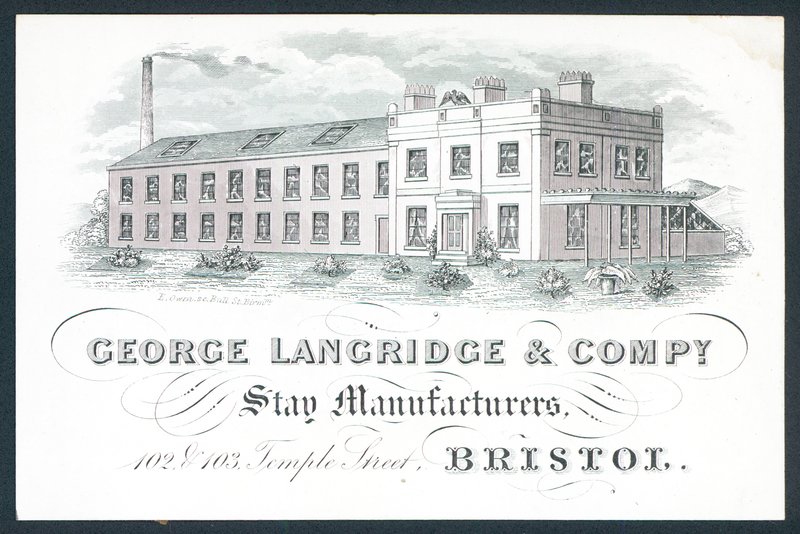 George Langridge & Company, fabricantes de corsés, tarjeta comercial de English School