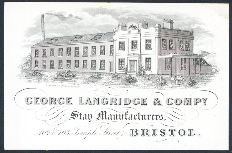 George Langridge & Company, fabricantes de corsés, tarjeta comercial de English School