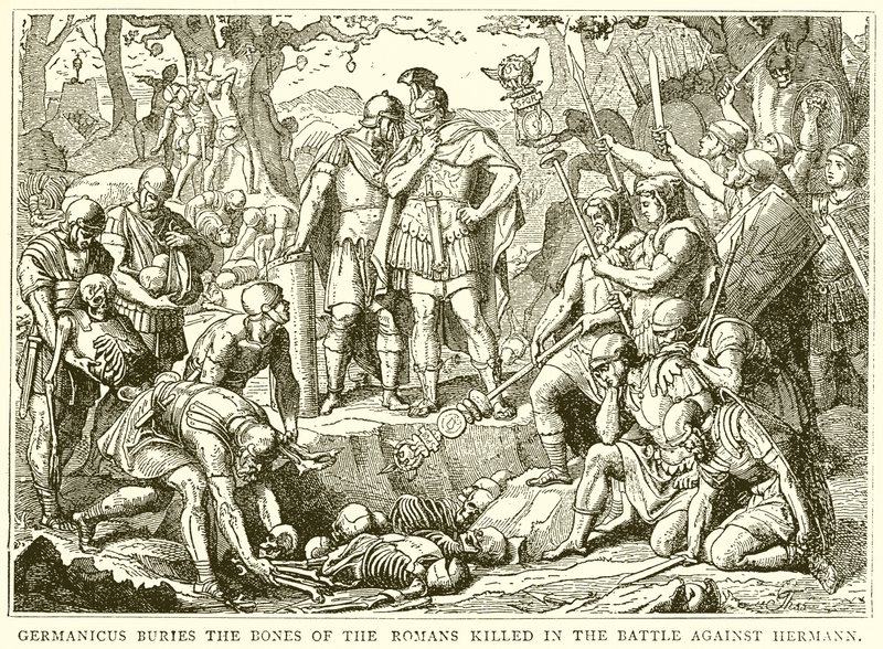 Germanicus entierra los huesos de los romanos muertos en la batalla contra Hermann de English School