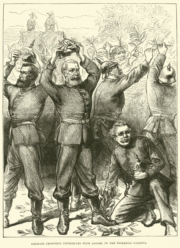 Alemanes coronándose con laureles en los Jardines de las Tullerías, marzo 1871 de English School