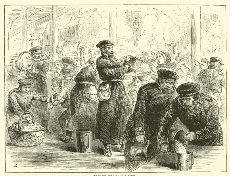 Alemanes repartiendo comida, enero 1871 de English School