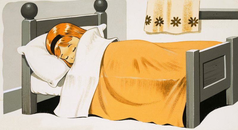 Chica dormida en la cama de English School