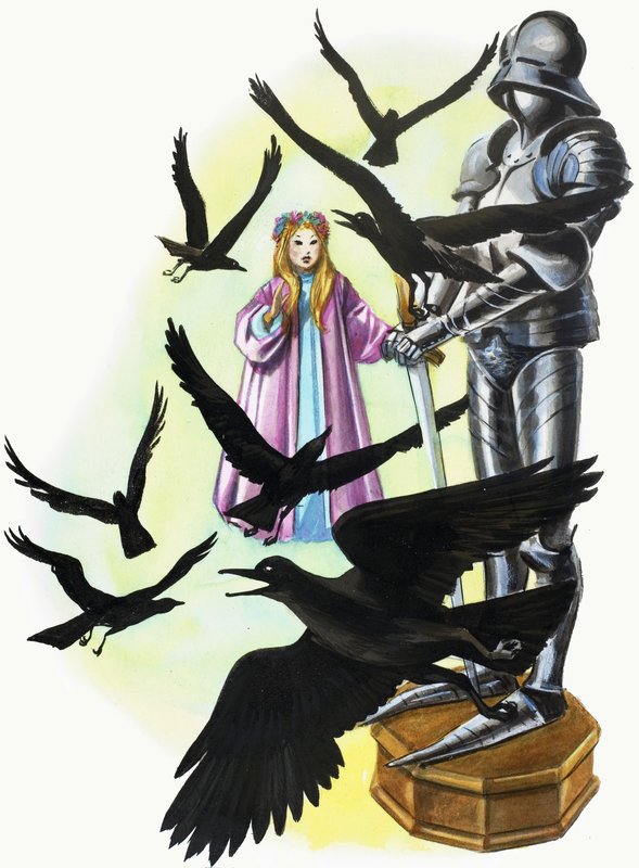 Niña, cuervos y armadura de English School