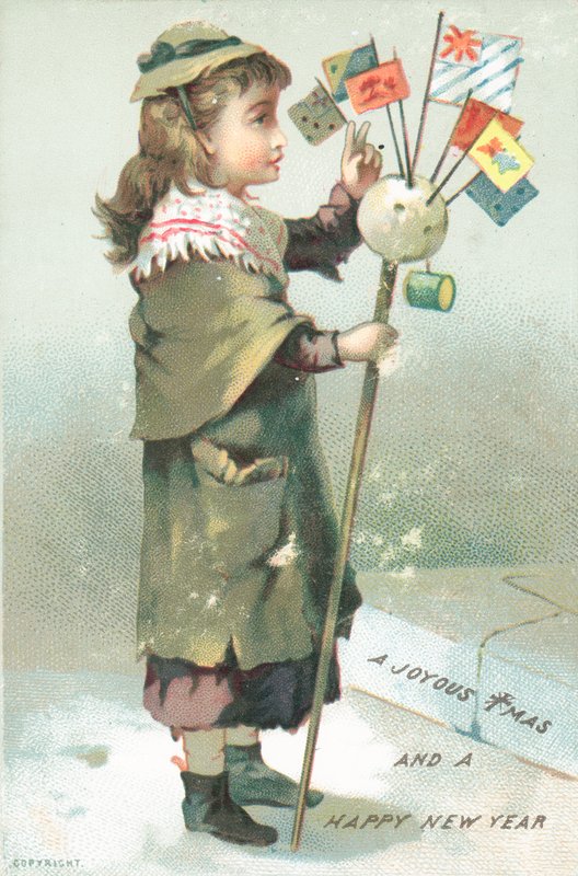 Niña saludando con banderas de English School