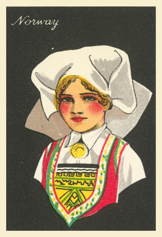 Chicas de muchas tierras: Noruega (litografía en color) de English School