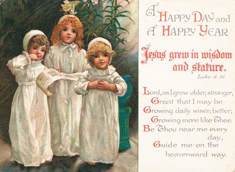 Niñas rezando, tarjeta de Navidad de English School