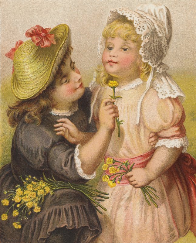 Niñas con ranúnculos (cromolito) de English School