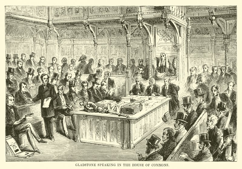 Gladstone hablando en la Cámara de los Comunes de English School