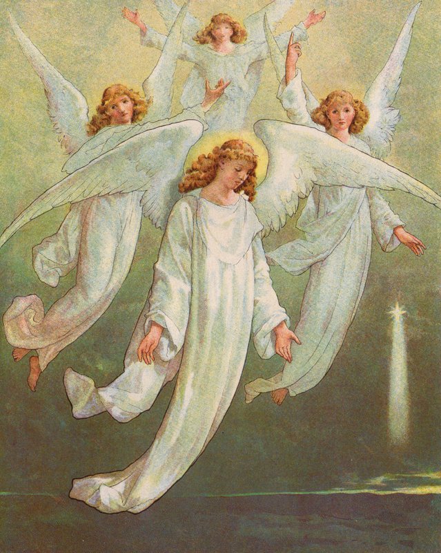 "¡Gloria a Dios en las alturas!" (litografía en color) de English School