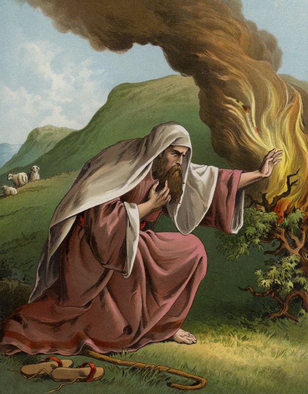 Dios se aparece a Moisés en la zarza ardiente (cromolito) de English School