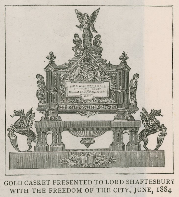 Cofre de oro presentado a Lord Shaftesbury con la libertad de la ciudad, junio de 1884 de English School