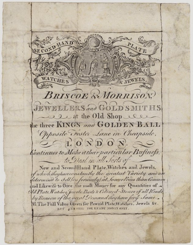 Orfebres y plateros, Briscoe y Morrison, tarjeta comercial de English School