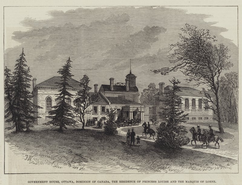 Casa de Gobierno, Ottawa, Dominio de Canadá, la Residencia de la Princesa Louise y el Marqués de Lorne (grabado) de English School