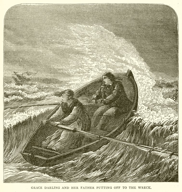 Grace Darling y su padre partiendo hacia el naufragio de English School