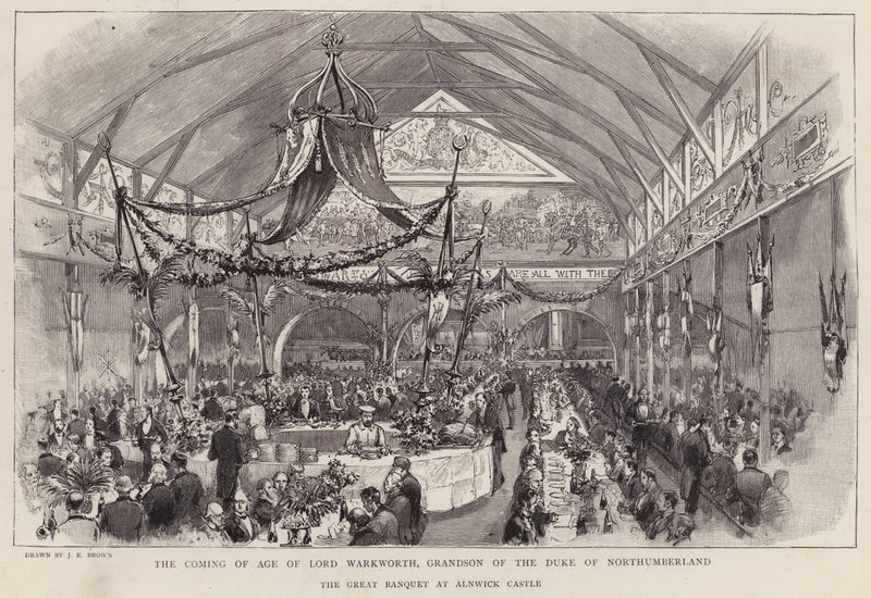 Gran banquete en el Castillo de Alnwick para celebrar la mayoría de edad de Lord Warkworth, nieto del Duque de Northumberland de English School