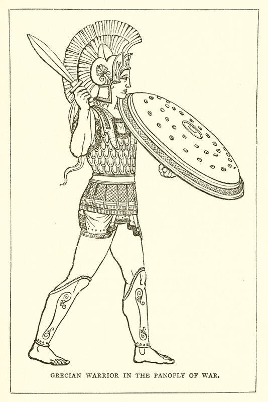 Guerrero griego en la panoplia de guerra de English School