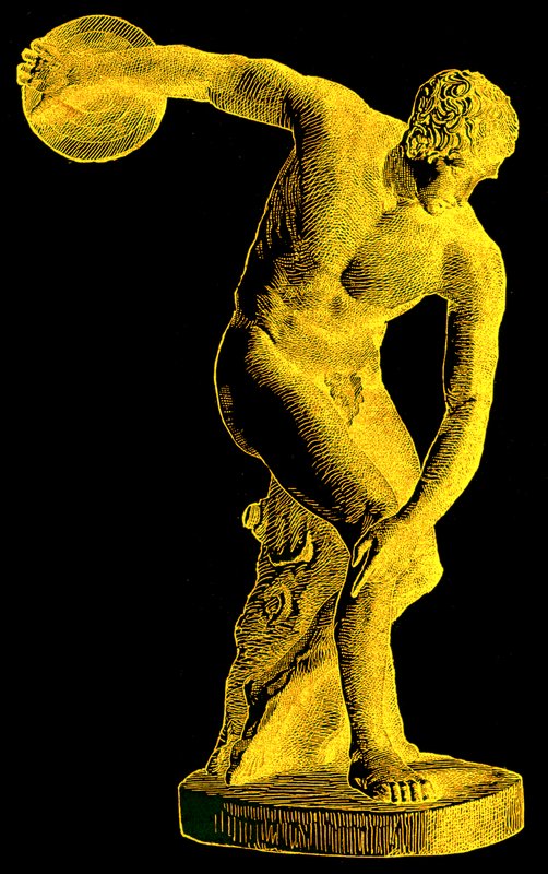Atleta griego lanzando el disco, ilustración de la Historia Universal Ilustrada de Cassell por Edward Ollier, 1890 (imagen mejorada digitalmente) de English School