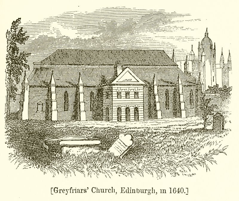 Iglesia de Greyfriars, Edimburgo, en 1640 de English School