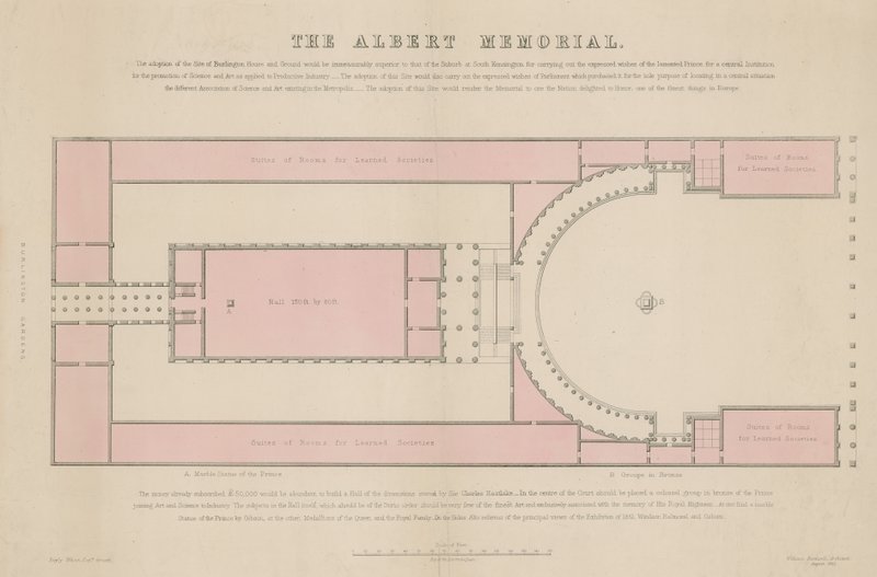 Plano del Memorial de Albert, propuesto en Burlington House de English School