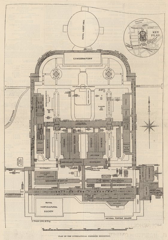 Plano del terreno de la Exposición Internacional de Pesca, South Kensington de English School